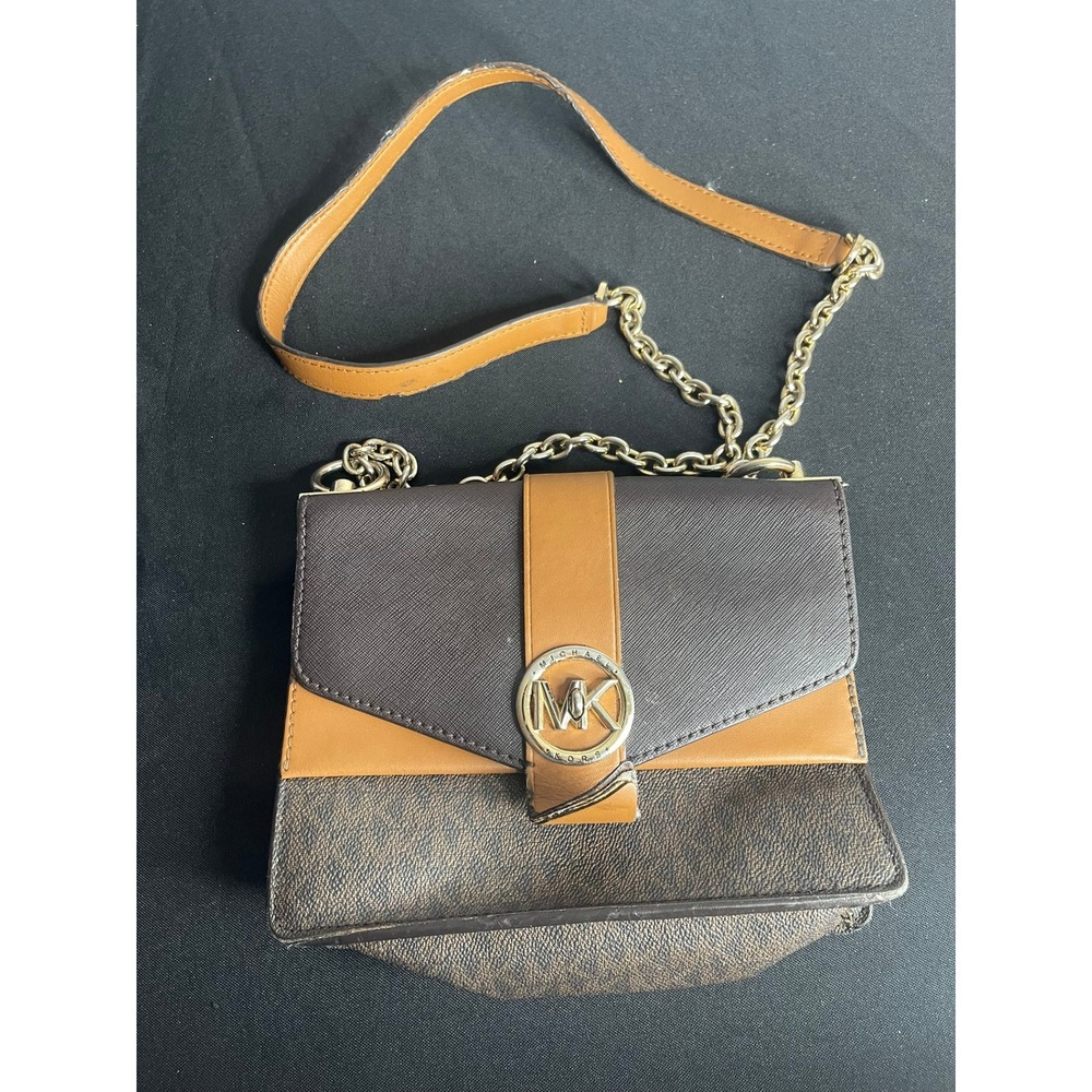 Michael Kors Brown Monogram Tri-Color Leather Chain Crossbody Bag